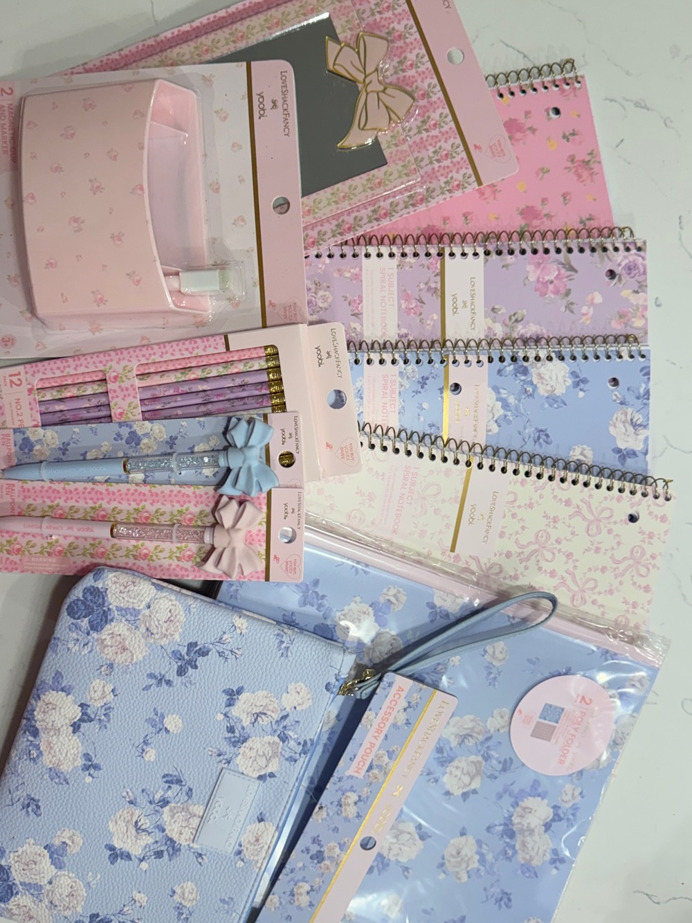 LoveShackFancy Pastel Floral Stationery Set in Pink & Blue